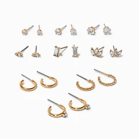 Gold-tone Cubic Zirconia Glitz Mixed Earrings Set - 9 Pack