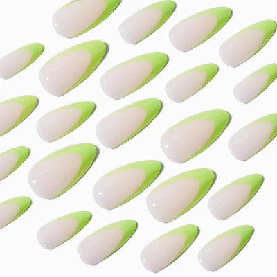 Green French Tip Stiletto Vegan Faux Nail Set - 24 Pack