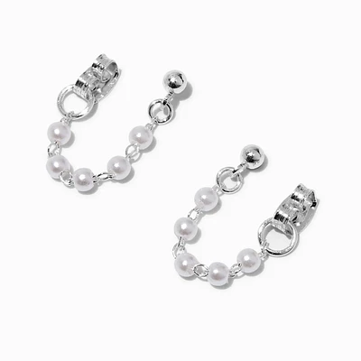 Pearl & Silver-tone Chain Front & Back Earrings