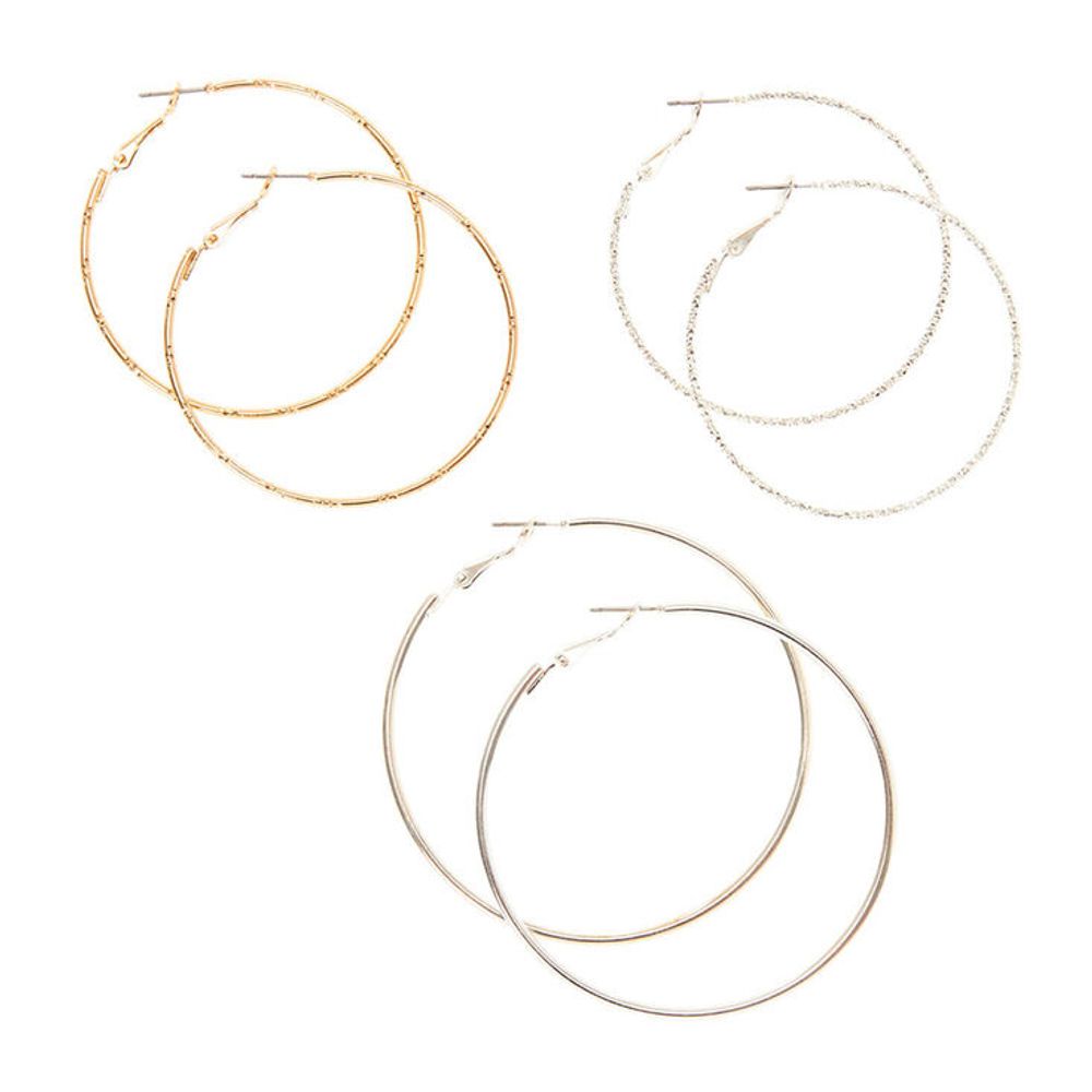 Silver & Gold Textured Hoop Earring Set (3 Pack)