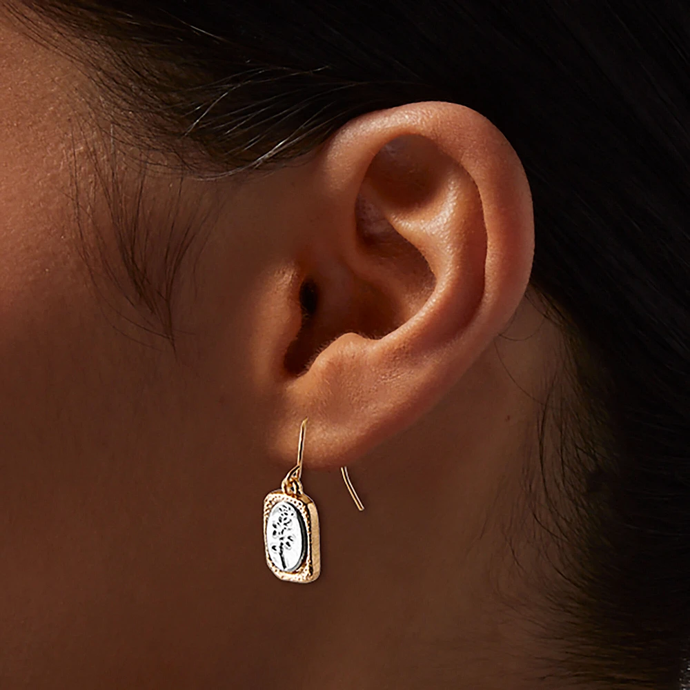 Mixed Metal Rose Medallion Drop Earrings