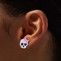 Pink Bow Skull Stud Earrings