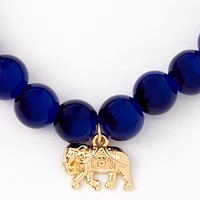 Gold-tone Elephant Royal Blue Beaded Stretch Bracelet
