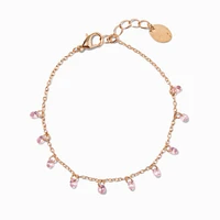 Pink Cubic Zirconia Confetti Charm Gold-tone Chain Bracelet