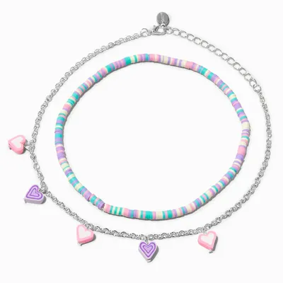 Claire's Club Fimo Clay Pastel Heart Necklace Set - 2 Pack