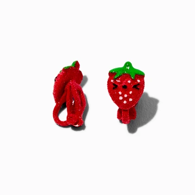 Fuzzy Strawberry Clip-On Earrings