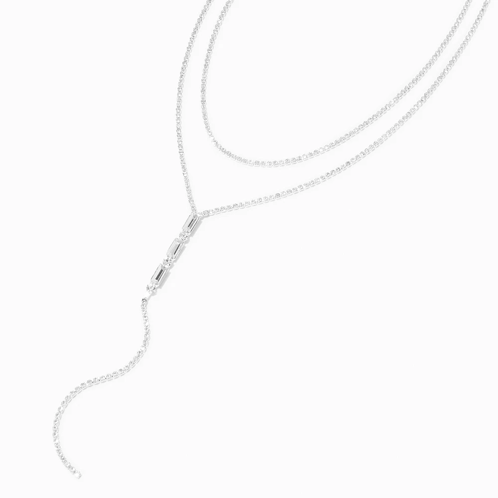 Silver Crystal Y-Neck Multi-Strand Necklace