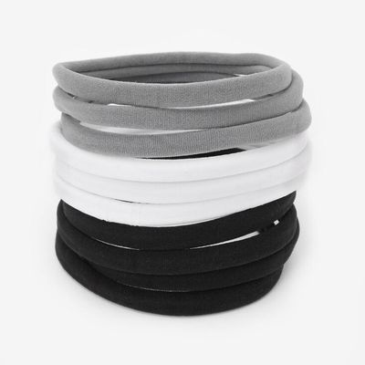Black, Gray, & White Rolled Hair Ties - 10 Pack