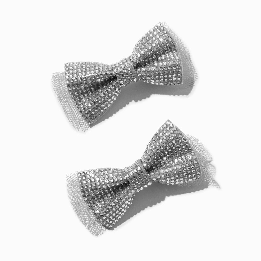 Claire's Silver Rhinestone Hair Bow Clips - 2 Pack