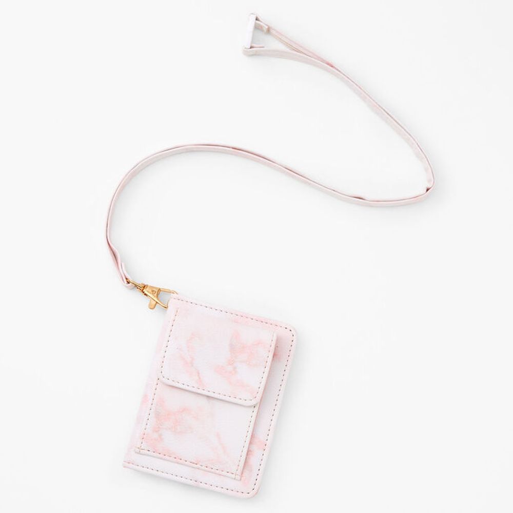 Pink Marble Wallet with Lanyard