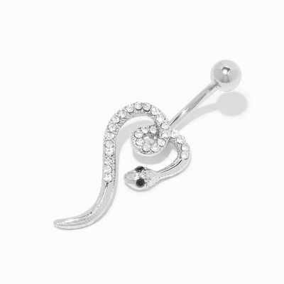 Silver 14G Curled Crystal Snake Belly Bar