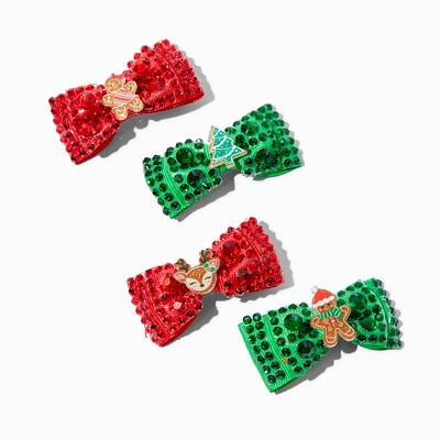 Rhinestone Christmas Icons Hair Bow Clips - 4 Pack