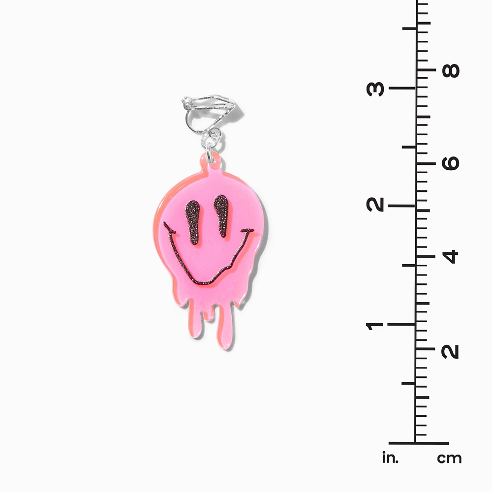 Melting Pink Happy Face 2" Clip-On Drop Earrings