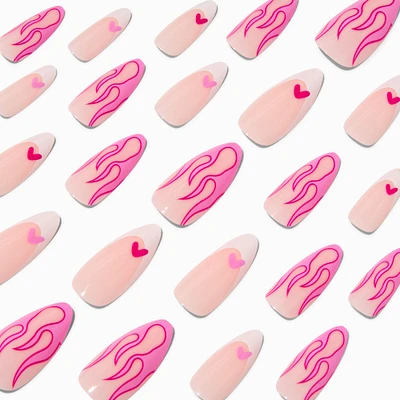 Girl Flames & Hearts French Stiletto Vegan Faux Nail Set - 24 Pack