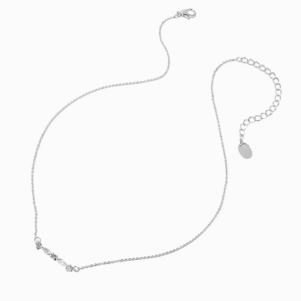 Silver-tone Cubic Zirconia Bar Pendant Necklace