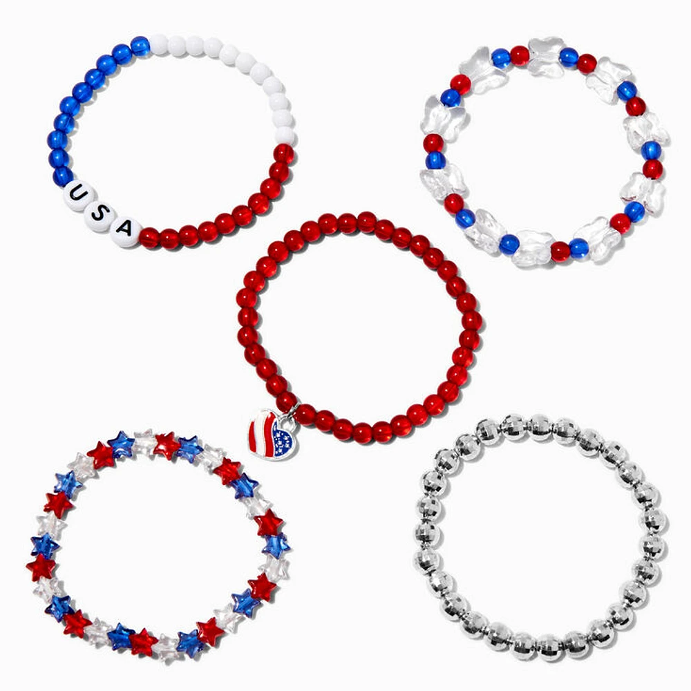 Stars & Stripes Beaded Stretch Bracelets - 5 Pack