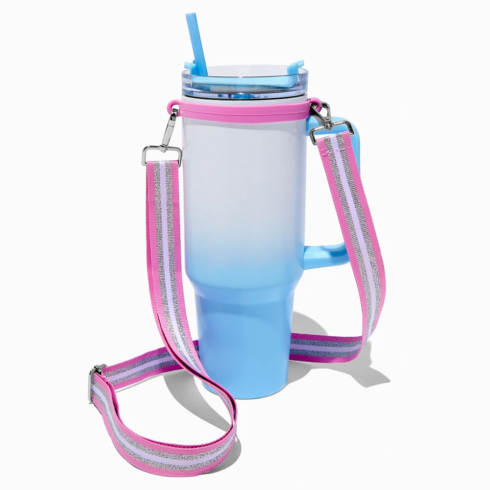 Light & White Striped Crossbody Water Bottle Strap