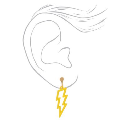 Yellow Lightning Bolt Clip On Drop Earrings