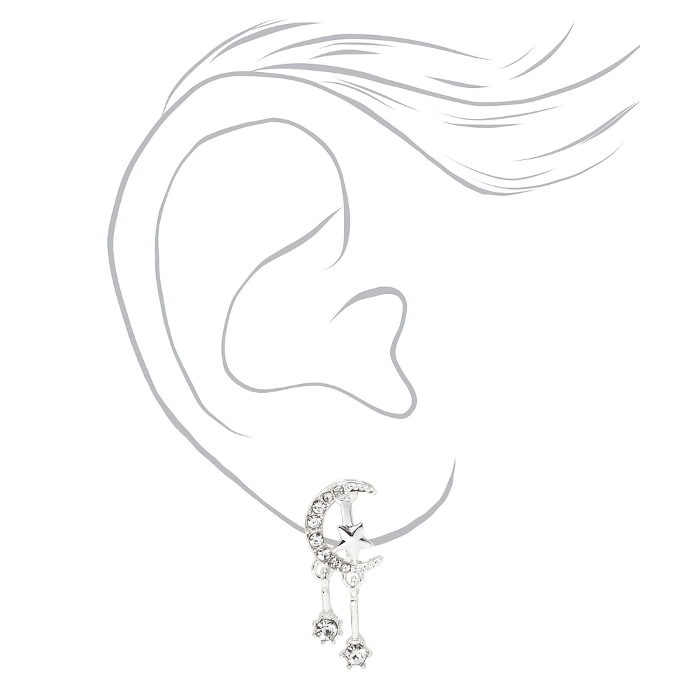 Silver-tone Cubic Zirconia Celestial Clip-On Earrings