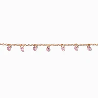 Pink Cubic Zirconia Confetti Charm Gold-tone Chain Bracelet