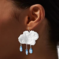 White Cloud Blue Raindrop Drop Earrings