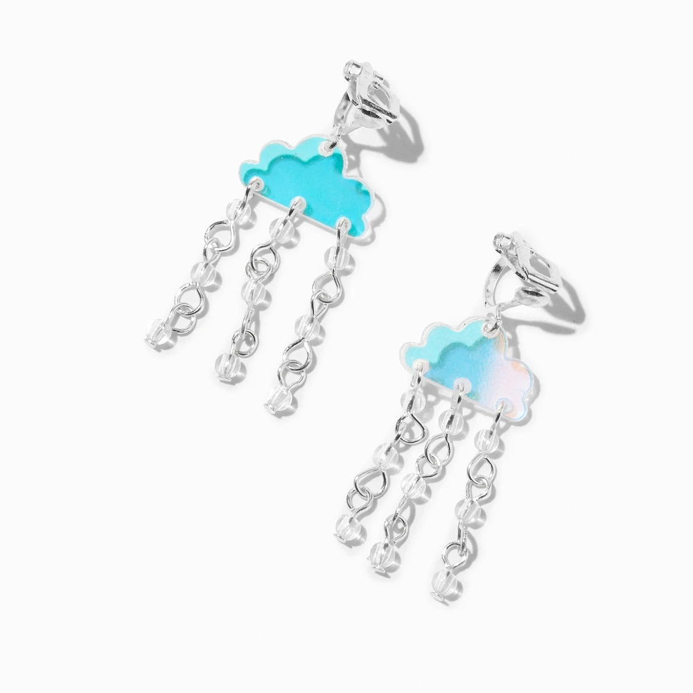 Blue Rain Cloud 1.5" Clip-On Drop Earrings