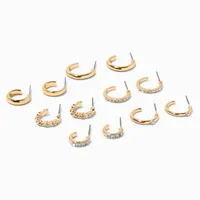 Gold-tone Crystal Hoops - 6 Pack