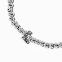 Silver-tone Pave Crystal Letter Initial Stretch Bracelet - L