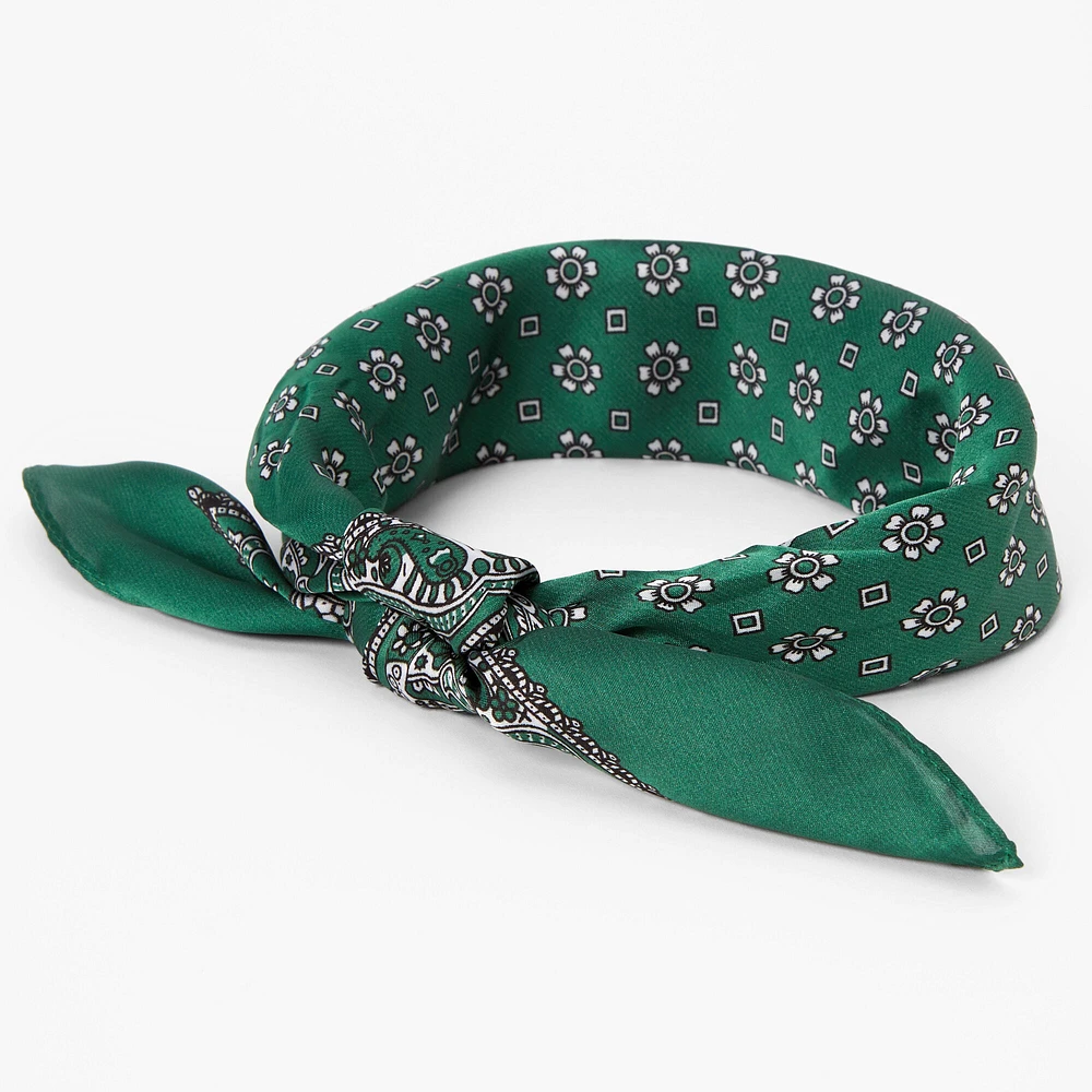 Hunter Green Paisley Silky Bandana Headwrap