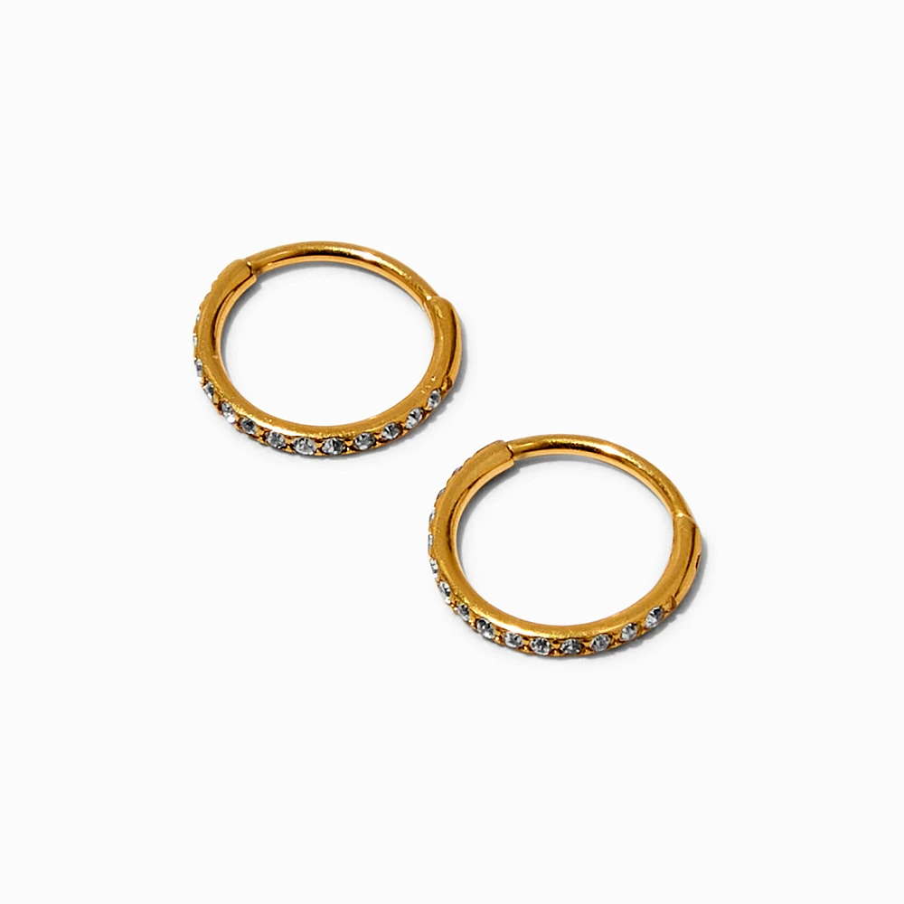 C LUXE by Claire's Gold Titanium 8MM Crystal Huggie Hoop Earrings