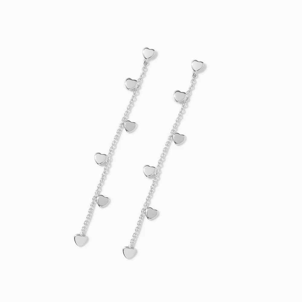 Silver-tone Heart Linear 2.5" Drop Earrings