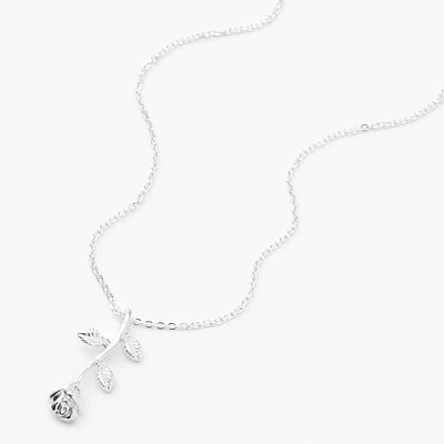 Silver Long Stemmed Rose Pendant Necklace