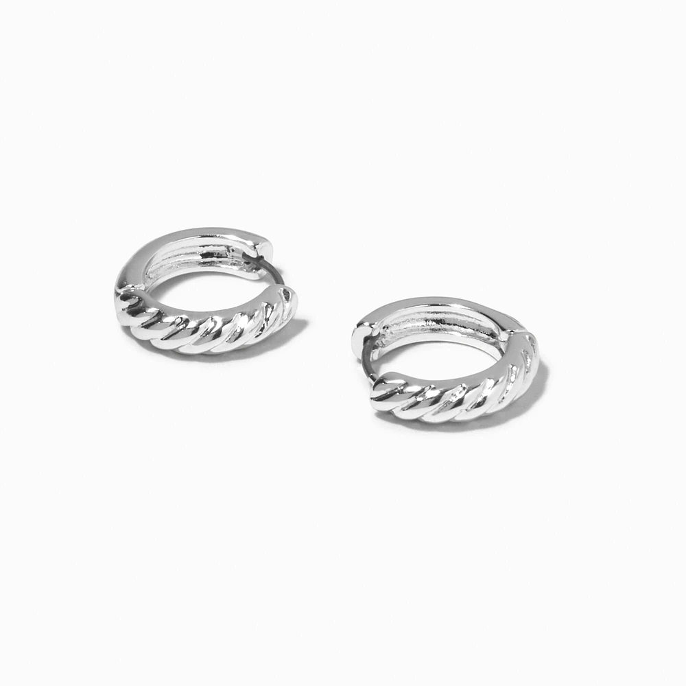 Silver 15MM Twist Huggie Hoop Earrings