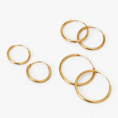 18kt Gold Plated Classic Hoop Earrings - 3 Pack