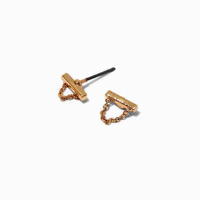 Gold-tone Bar Chain Stud Earrings