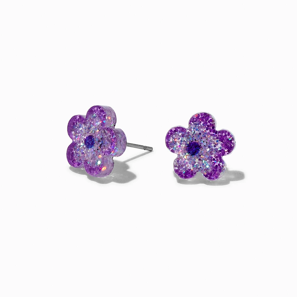 Purple Flower Acrylic Stud Earrings