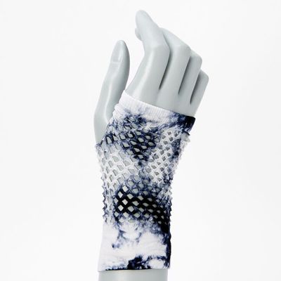 Blue & White Tie Dye Fingerless Fishnet Gloves