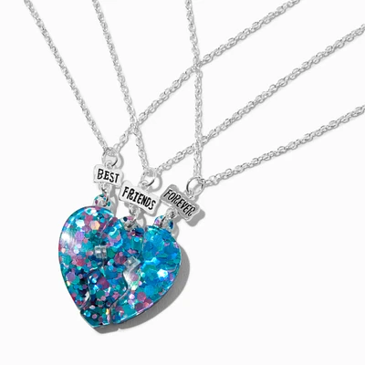 Best Friends Blue & Purple Glitter Heart Pendant Necklaces - 3 Pack