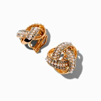 Gold-tone Crystal & Pearl Knot Clip-On Stud Earrings