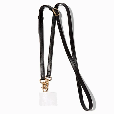 Black Faux Leather Crossbody Phone Strap