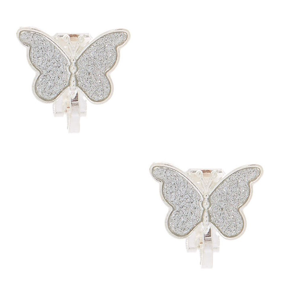 Silver Butterfly Clip On Earrings