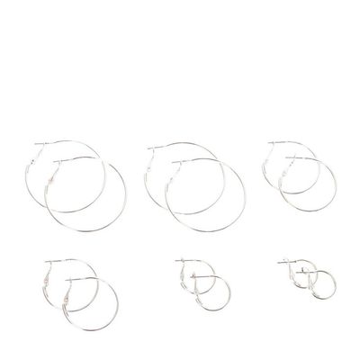 Silver Graduated Hoop Earrings - 6 Pack