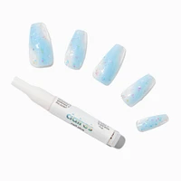 Blue Glitter Star Squareletto Vegan Faux Nail Set - 24 Pack