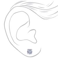Silver Cubic Zirconia Square Stud Earrings - 5MM, 6MM, 7MM