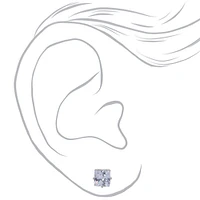 Silver-tone Cubic Zirconia 5MM, 6MM, 7MM Square Stud Earrings - 3 Pack