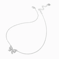 Silver-tone Crystal Bow Pendant Necklace