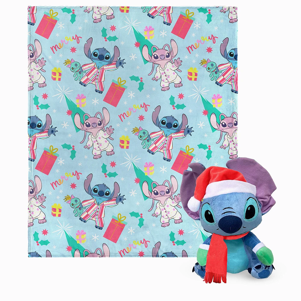 Disney Stitch Holiday Pajama Party Hugger Pillow & Silk Touch Blanket Set