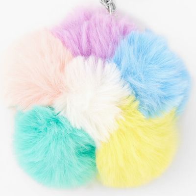 Pastel Rainbow Pom Keychain