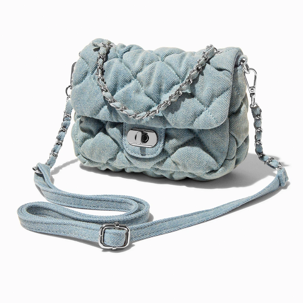 Denim Quilted & Chain Crossbody Bag