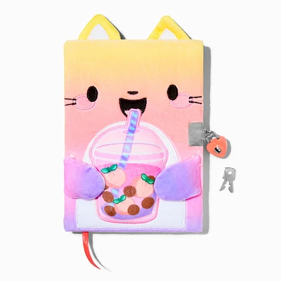 Rainbow Cat Boba Tea Plush Lock Diary